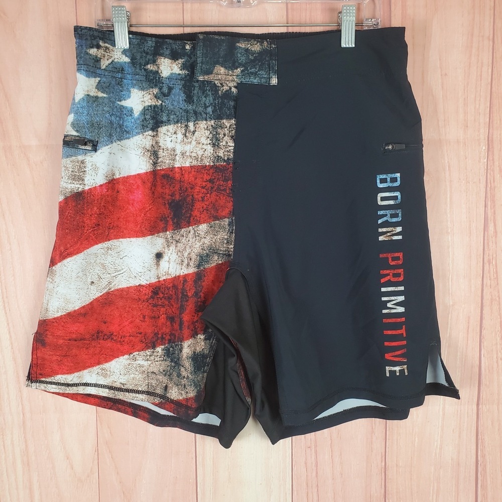 Born Primitive American Defender 3.0 Mens Shorts 32 Blue Patriot Pockets
